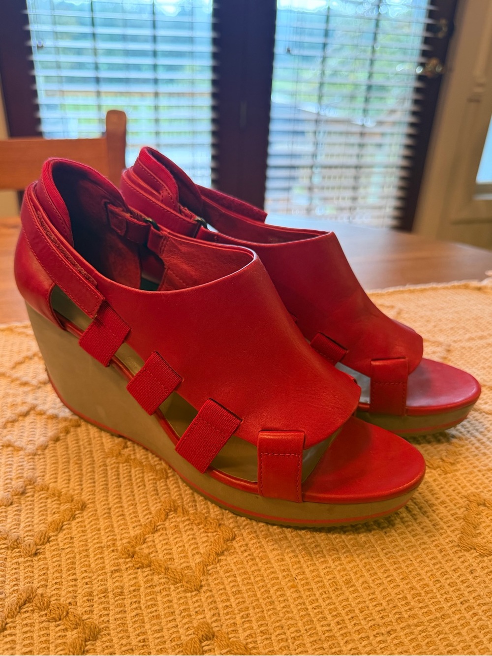 Camper Together x Romain Kremer Red Leather Wedge Sandals